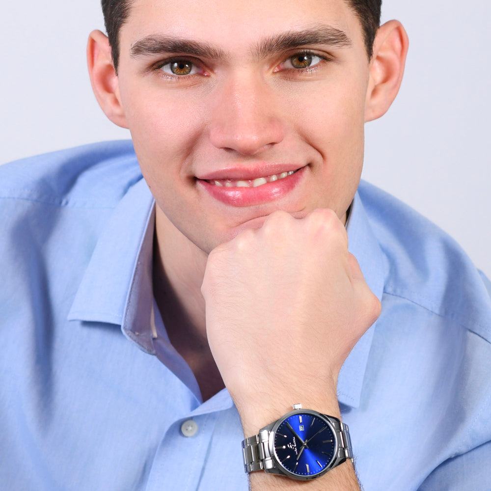 RELOJ DE ACERO PARA HOMBRE ESFERA AZUL