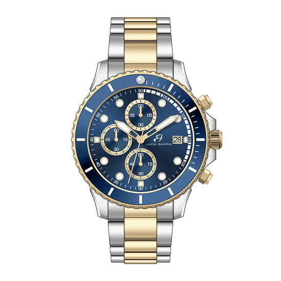 RELOJ DE CABALLERO DE ACERO Y ORO IP CON ESFERA AZUL