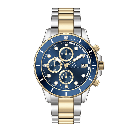 RELOJ DE CABALLERO DE ACERO Y ORO IP CON ESFERA AZUL