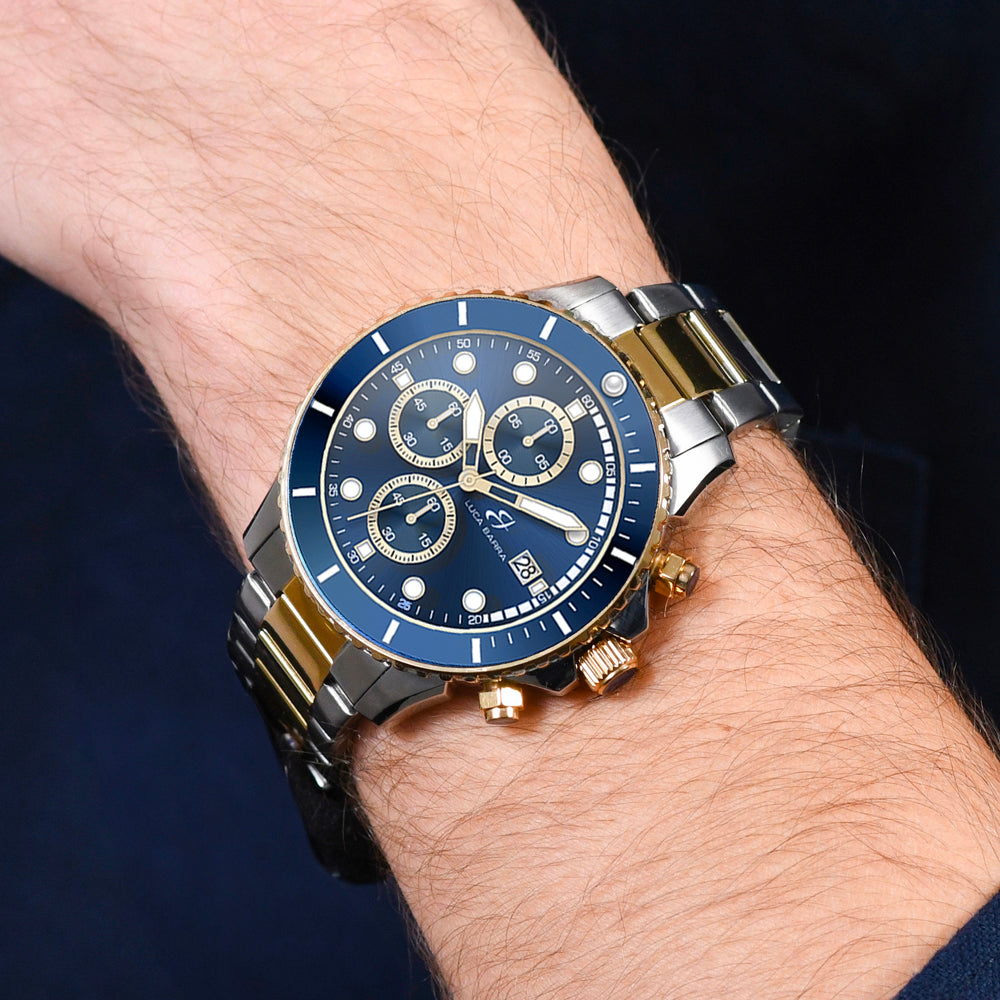 RELOJ DE CABALLERO DE ACERO Y ORO IP CON ESFERA AZUL