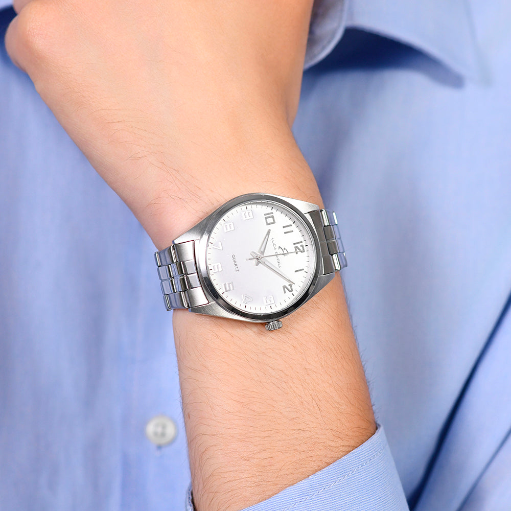 RELOJ DE ACERO PARA HOMBRE ESFERA BLANCA