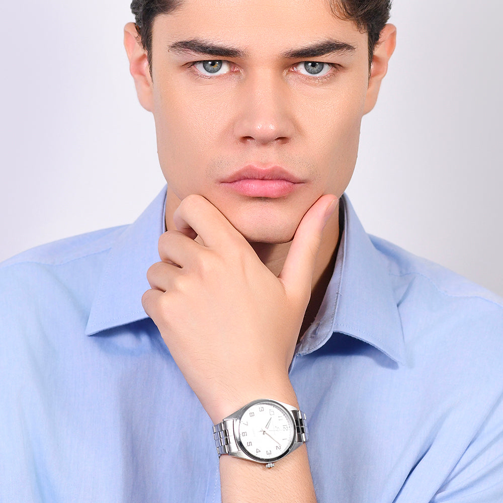 RELOJ DE ACERO PARA HOMBRE ESFERA BLANCA