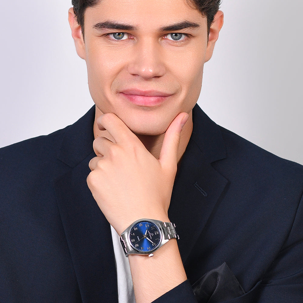 RELOJ DE ACERO PARA HOMBRE ESFERA AZUL