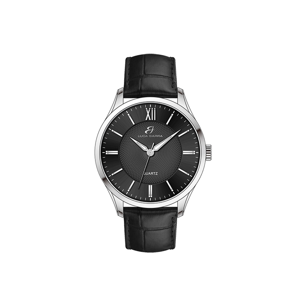 RELOJ DE ACERO PARA HOMBRE CON CORREA DE PIEL NEGRA