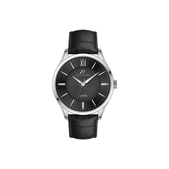 RELOJ DE ACERO PARA HOMBRE CON CORREA DE PIEL NEGRA