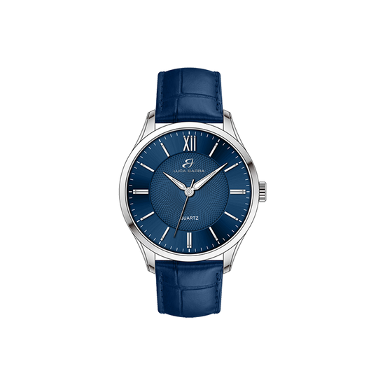 RELOJ DE ACERO PARA HOMBRE CON CORREA DE PIEL AZUL