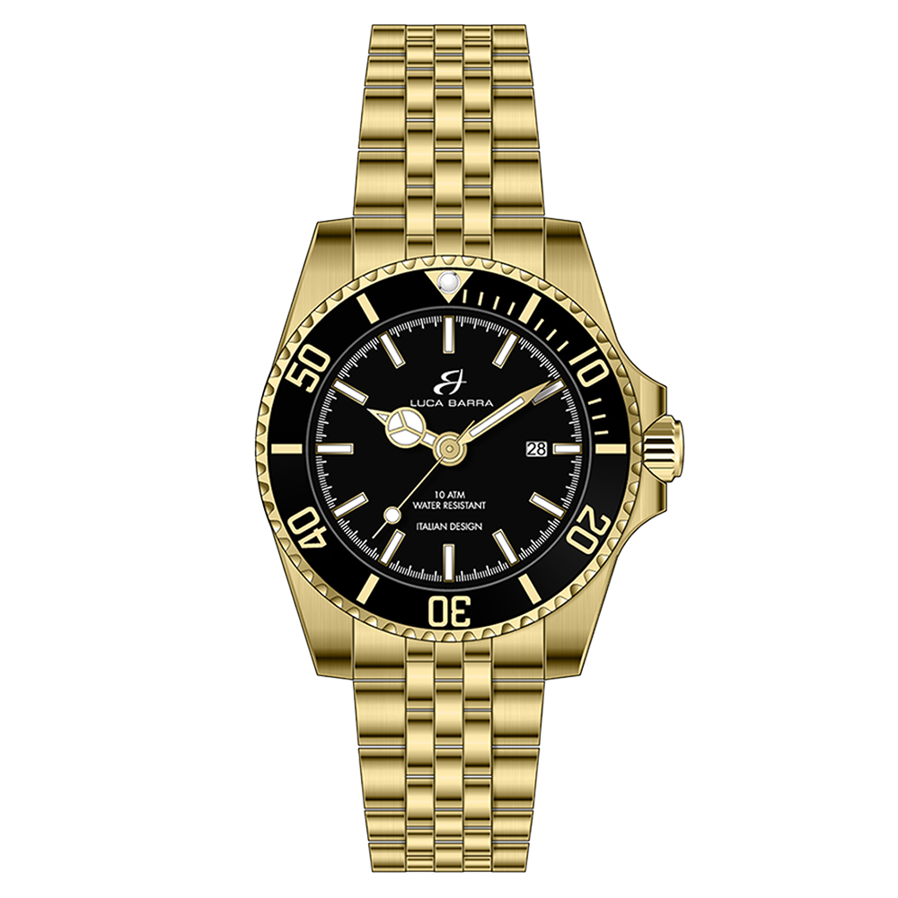 RELOJ CON CAJA DE ACERO DORADO IP ESFERA NEGRA