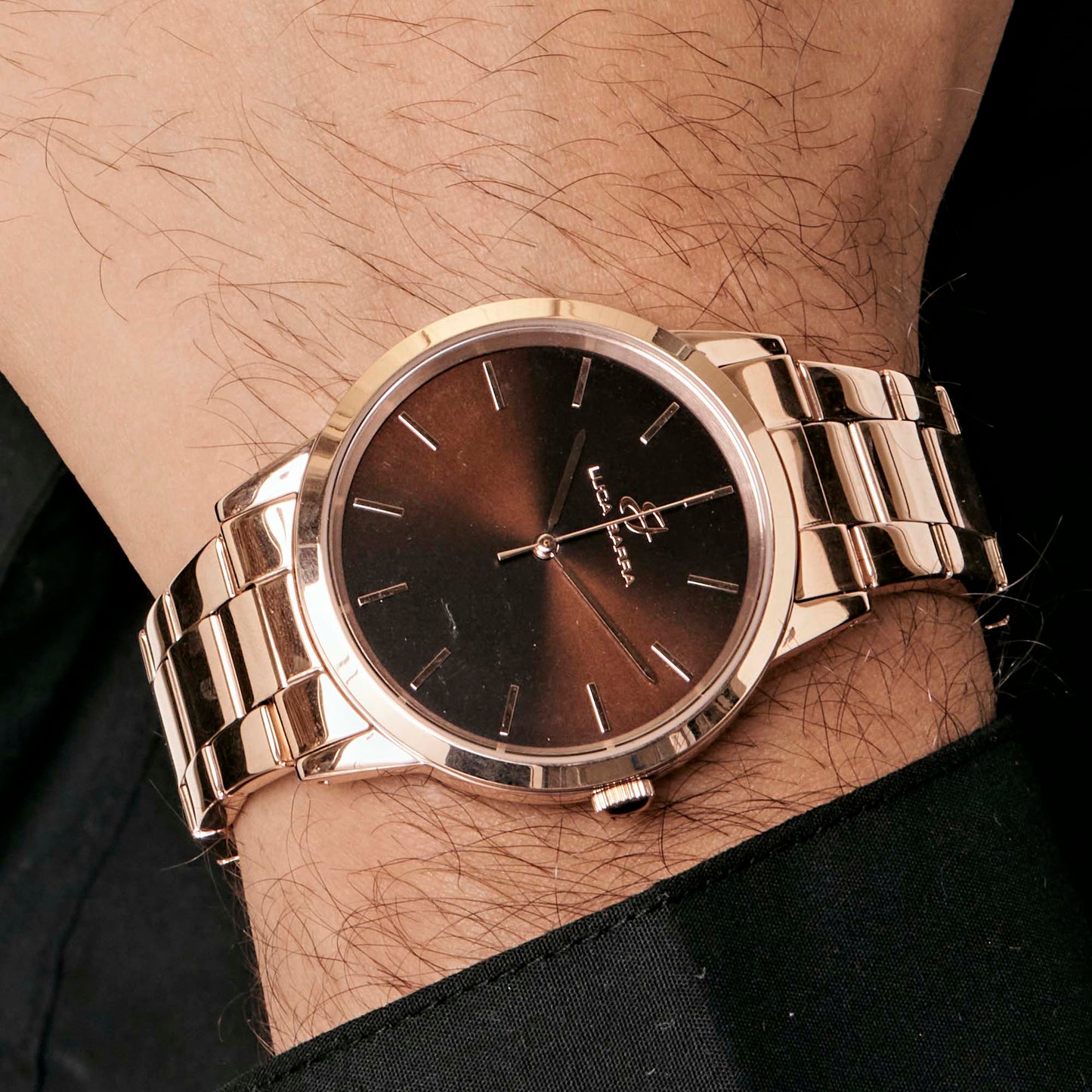 RELOJ IP ROSE DE ACERO CON ESFERA MARRÓN, PULSERA IP ROSE