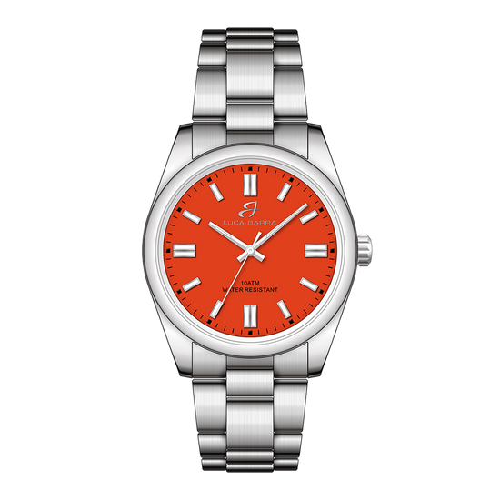RELOJ DE ACERO CON ESFERA NARANJA