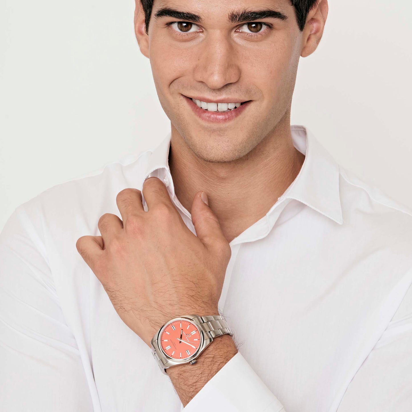 RELOJ DE ACERO CON ESFERA NARANJA