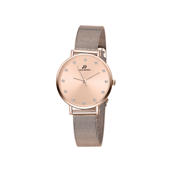 RELOJ DE ACERO ROSA PARA MUJER CON CAJA Luca Barra