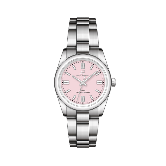 RELOJ DE ACERO PARA MUJER CON ESFERA ROSA