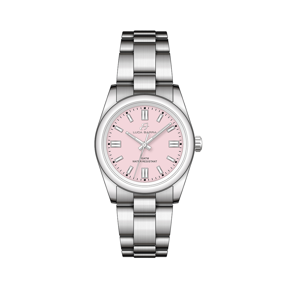 RELOJ DE ACERO PARA MUJER CON ESFERA ROSA