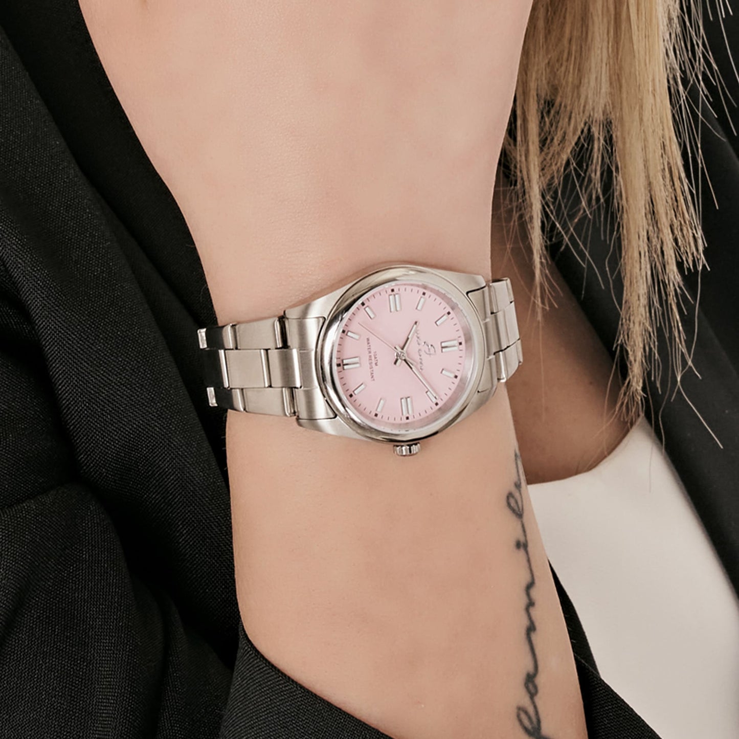 RELOJ DE ACERO PARA MUJER CON ESFERA ROSA