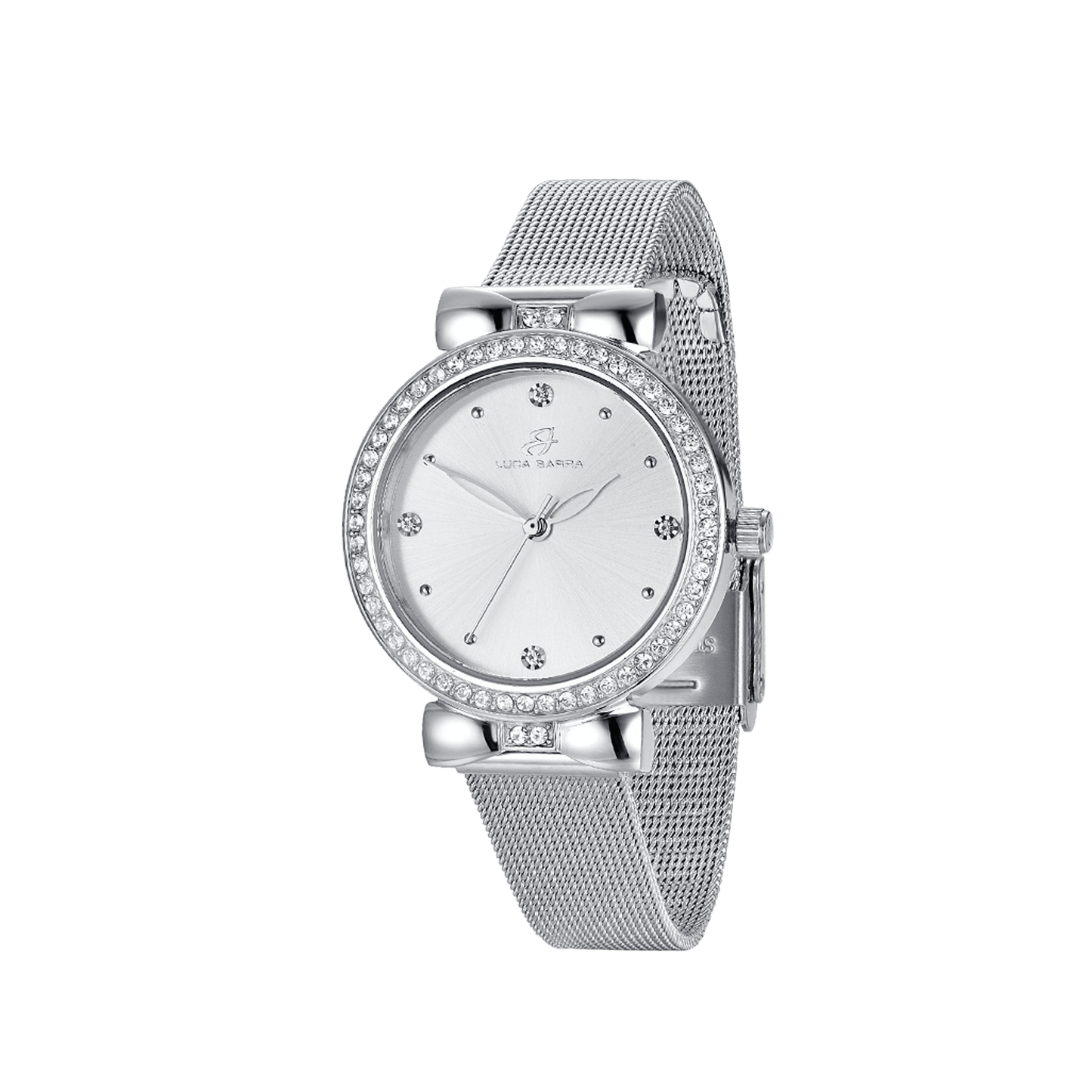 RELOJ DE SEÑORA CON CAJA DE ACERO ESFERA PLATEADA BISEL CON CRISTALES BLANCOS