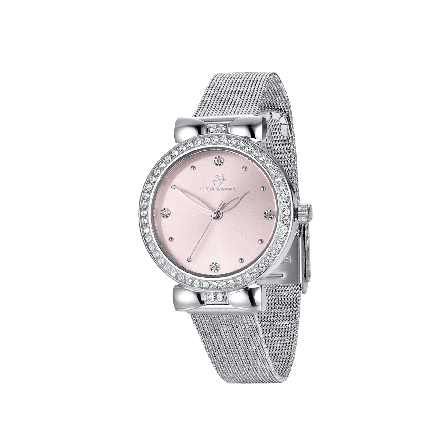 RELOJ DE SEÑORA CON CAJA DE ACERO ESFERA ROSA BISEL DE CRISTAL BLANCO