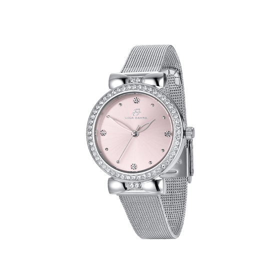 RELOJ DE MUJER CON CAJA DE ACERO RELOJ ROSA CON CRISTALES BLANCOS Luca Barra