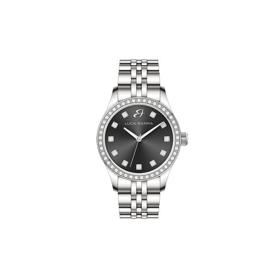 RELOJ DE ACERO PARA SEÑORA CON ESFERA NEGRA Y BISEL DE CRISTAL BLANCO