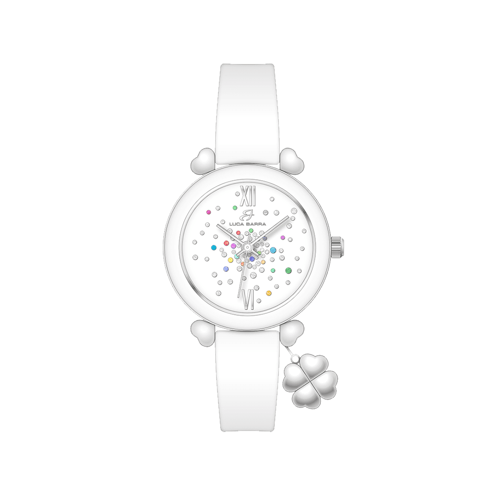 RELOJ DE MUJER DE SILICONA BLANCA Y CRISTALES MULTICOLOR