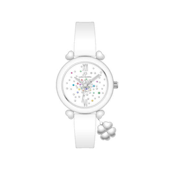 RELOJ DE MUJER DE SILICONA BLANCA Y CRISTALES MULTICOLOR