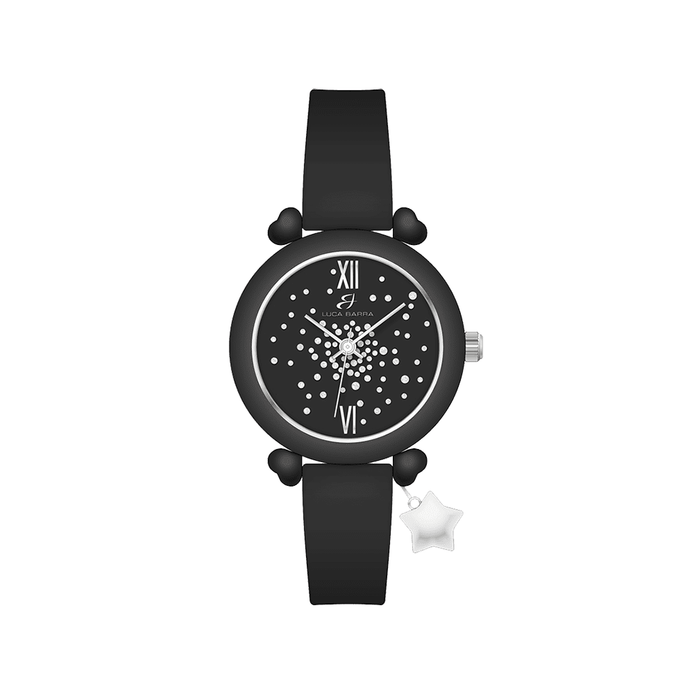RELOJ DE MUJER EN SILICONA NEGRA Y CRISTALES BLANCOS