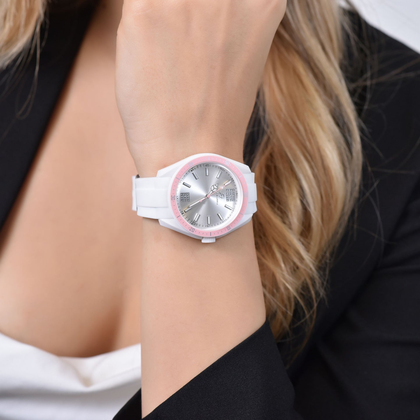 RELOJ DE SEÑORA DE SILICONA ROSA Y BLANCA