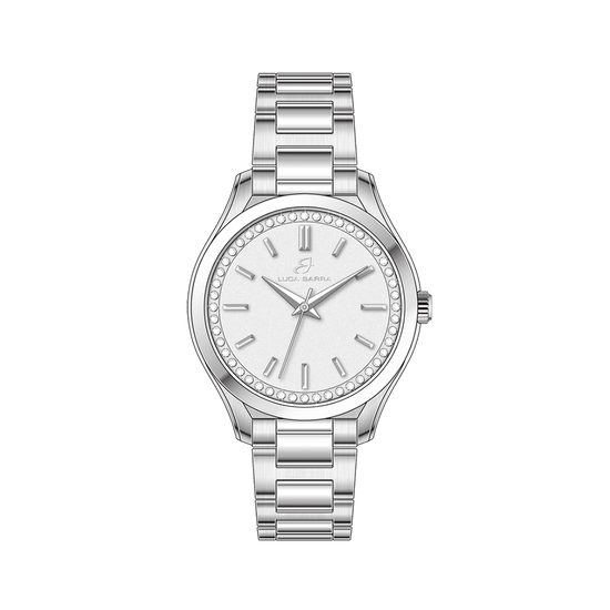 RELOJ DE ACERO PARA MUJER CON BISEL DE CRISTAL BLANCO
