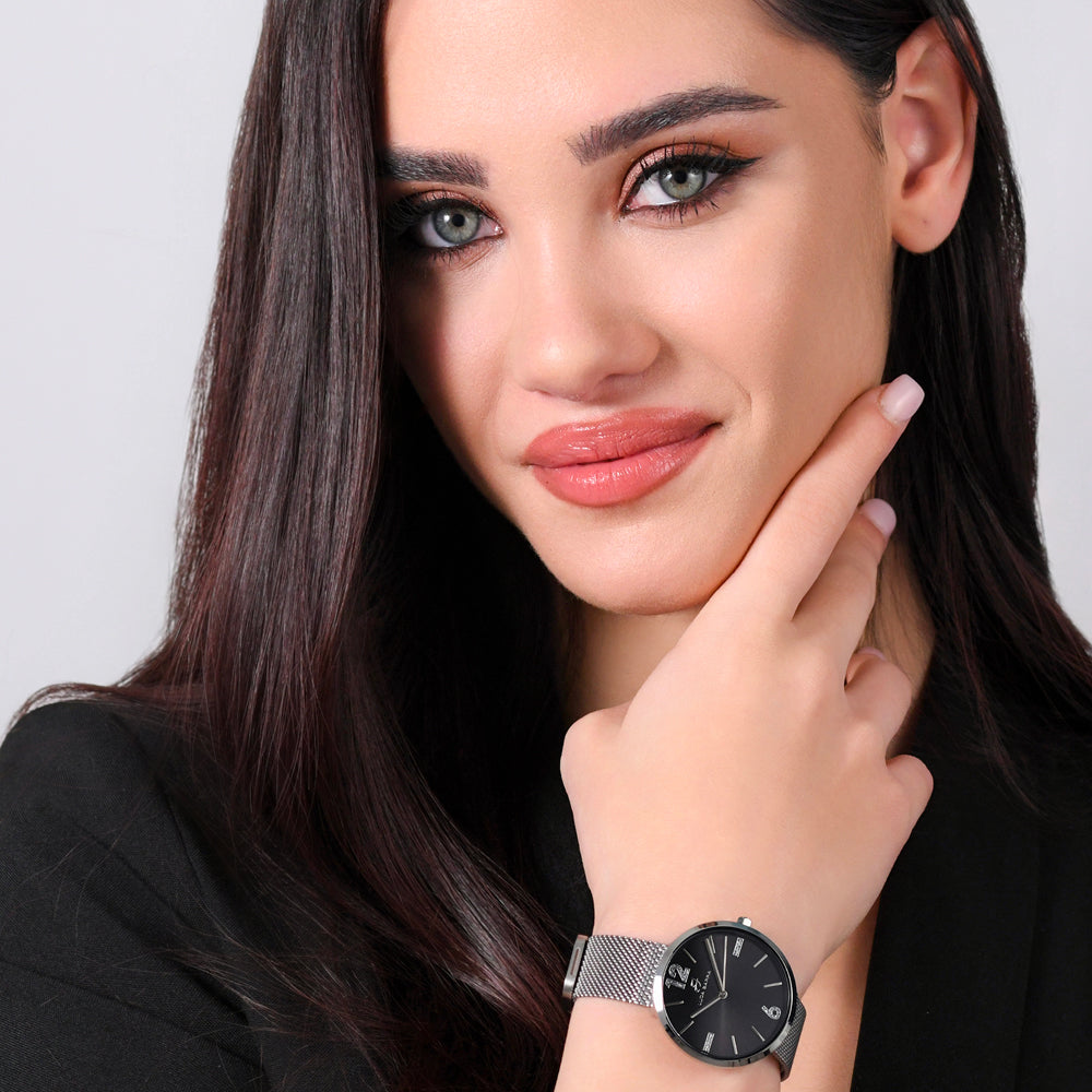 RELOJ MILANO MESH DE ACERO PARA SEÑORA CON ESFERA NEGRA