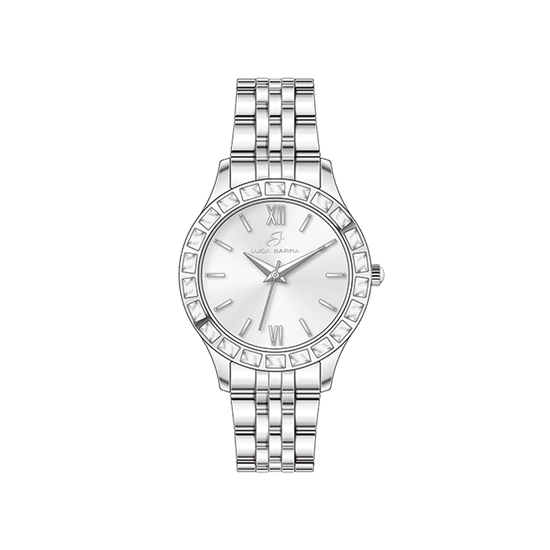 RELOJ DE ACERO PARA MUJER CON BISEL DE CRISTAL BLANCO