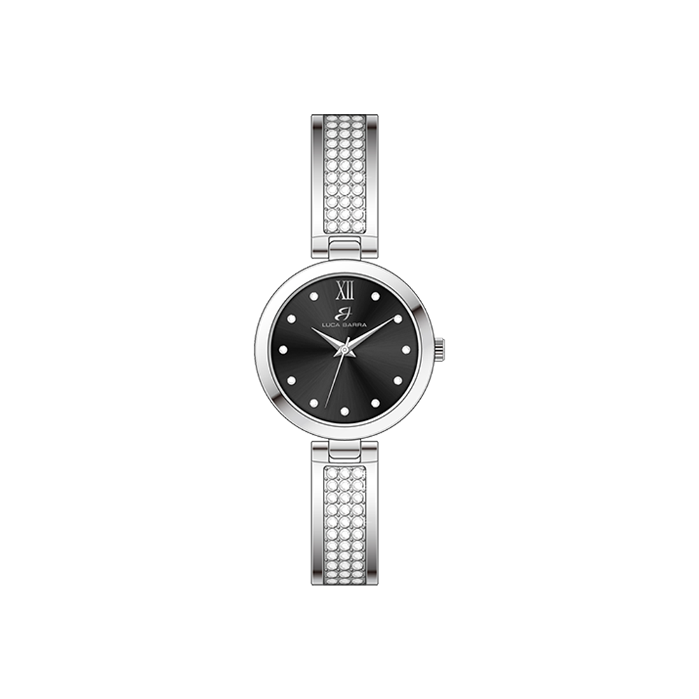 RELOJ DE MUJER DE ACERO CRISTALINO CON ESFERA NEGRA