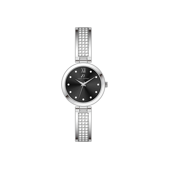 RELOJ DE MUJER DE ACERO CRISTALINO CON ESFERA NEGRA