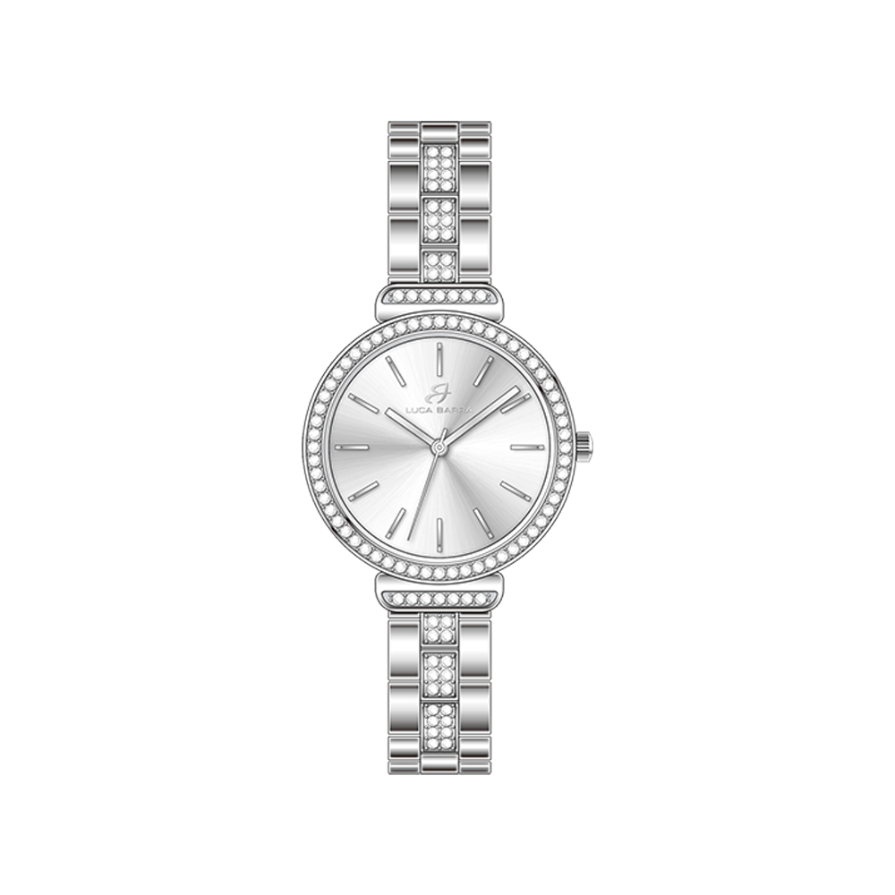 RELOJ DE SEÑORA DE CRISTAL DE ACERO CON BISEL Y ESFERA GRISES