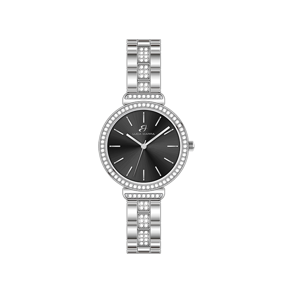 RELOJ DE MUJER DE ACERO CRISTALINO CON BISEL Y ESFERA NEGROS