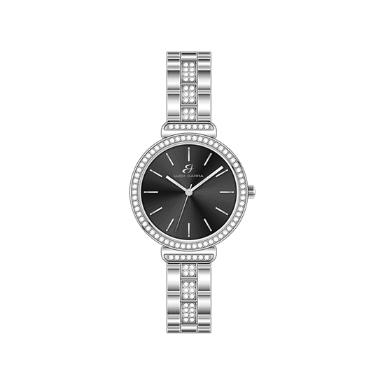 RELOJ DE MUJER DE ACERO CRISTALINO CON BISEL Y ESFERA NEGROS