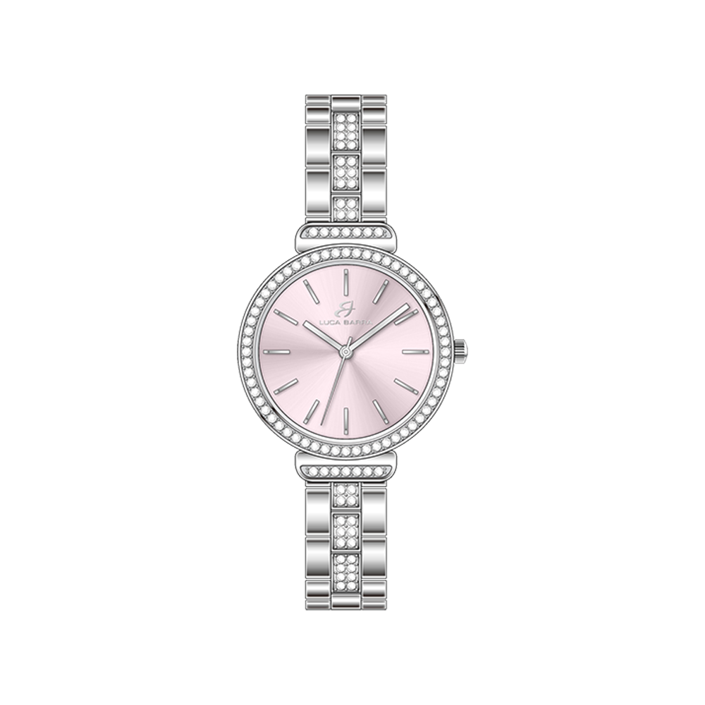 RELOJ DE MUJER DE ACERO CRISTAL CON BISEL Y ESFERA ROSA