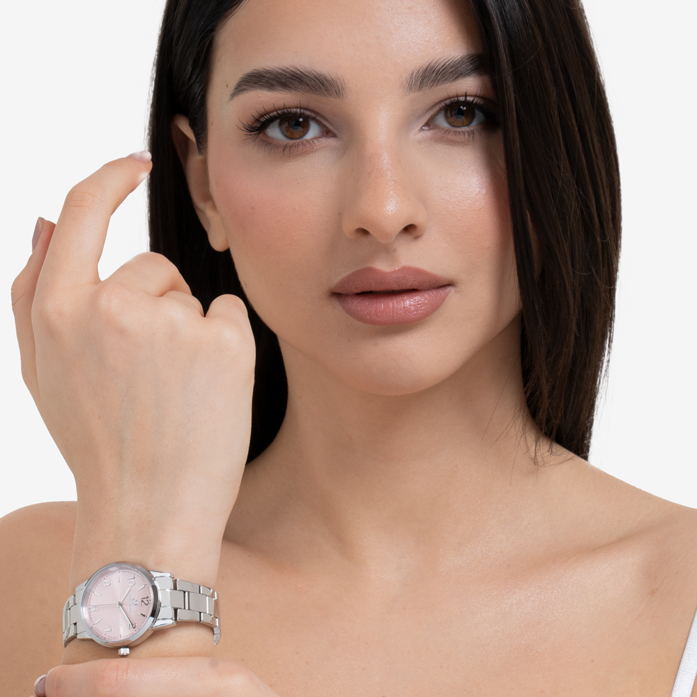 RELOJ DE ACERO PARA MUJER CON ESFERA ROSA
