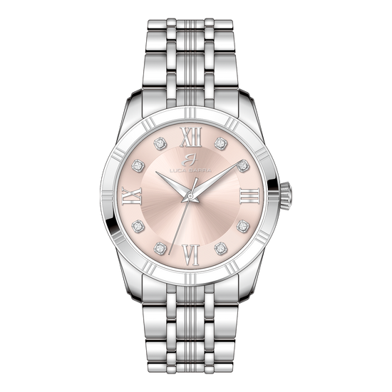 RELOJ DE ACERO PARA MUJER CON ESFERA ROSA