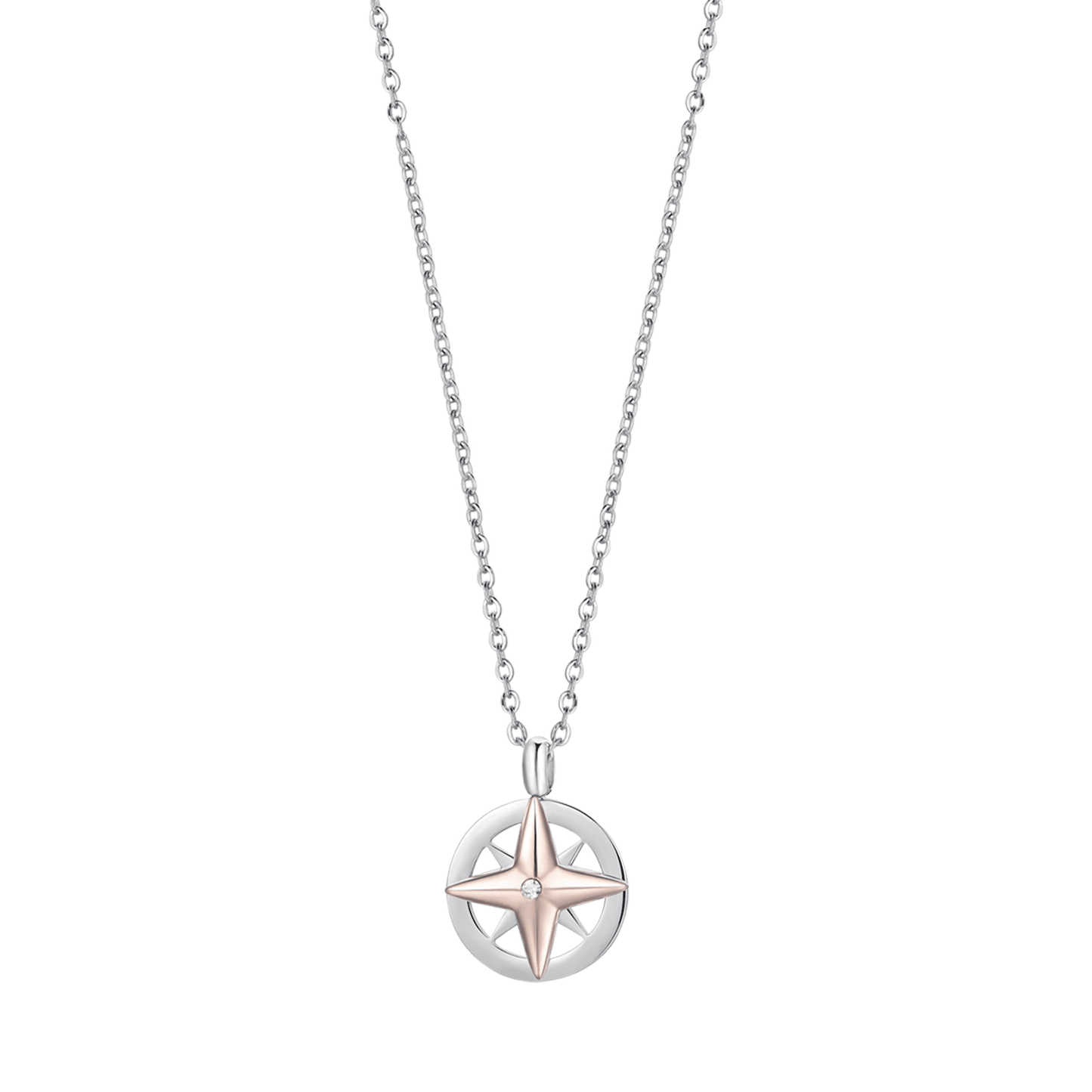 COLLAR DE ACERO PARA HOMBRES CON ROSA DE LOS VIENTOS IP