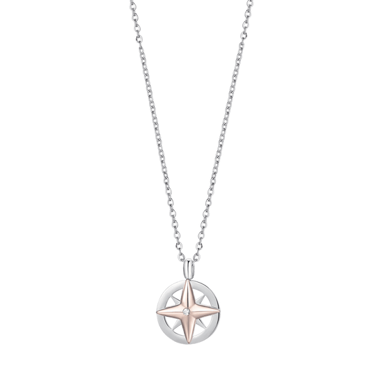 COLLAR DE ACERO PARA HOMBRES CON ROSA DE LOS VIENTOS IP
