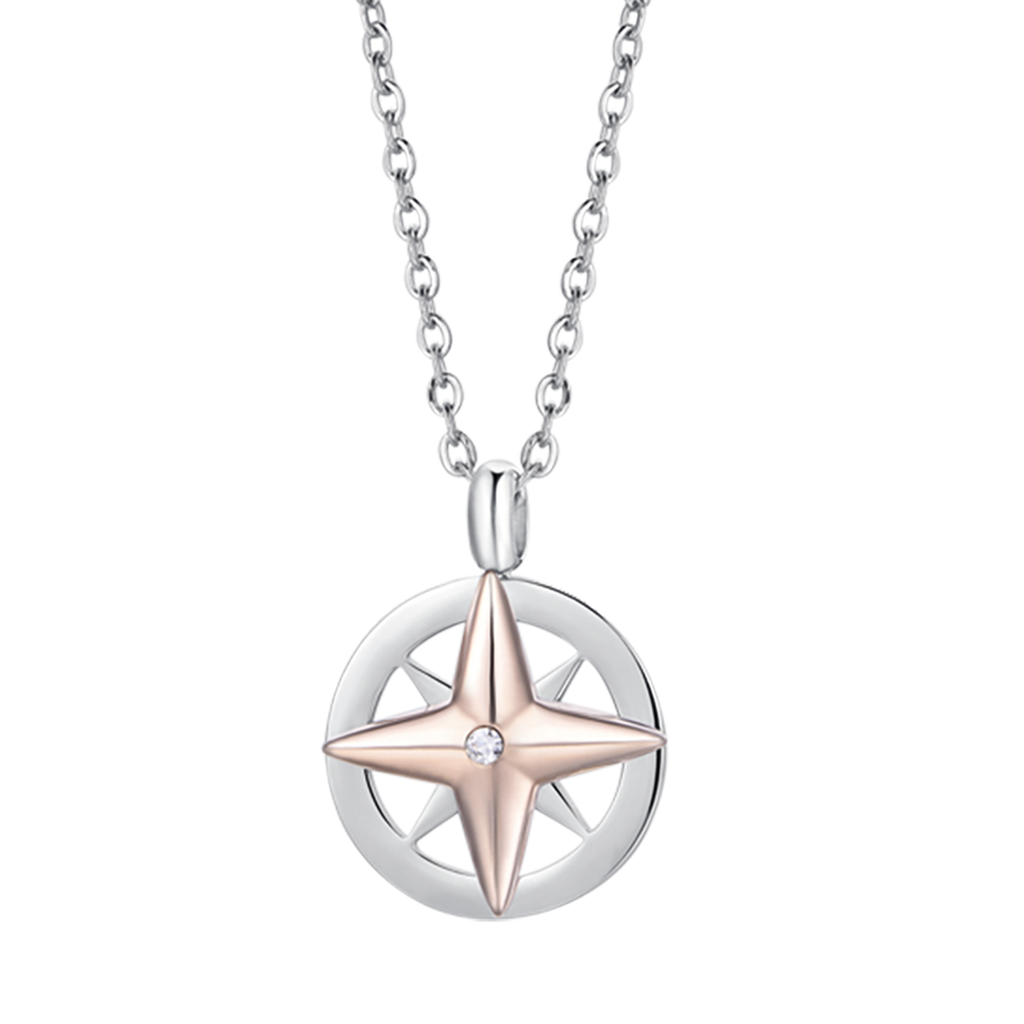 COLLAR DE ACERO PARA HOMBRES CON ROSA DE LOS VIENTOS IP