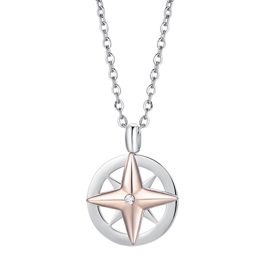 COLLAR DE ACERO PARA HOMBRES CON ROSA DE LOS VIENTOS IP