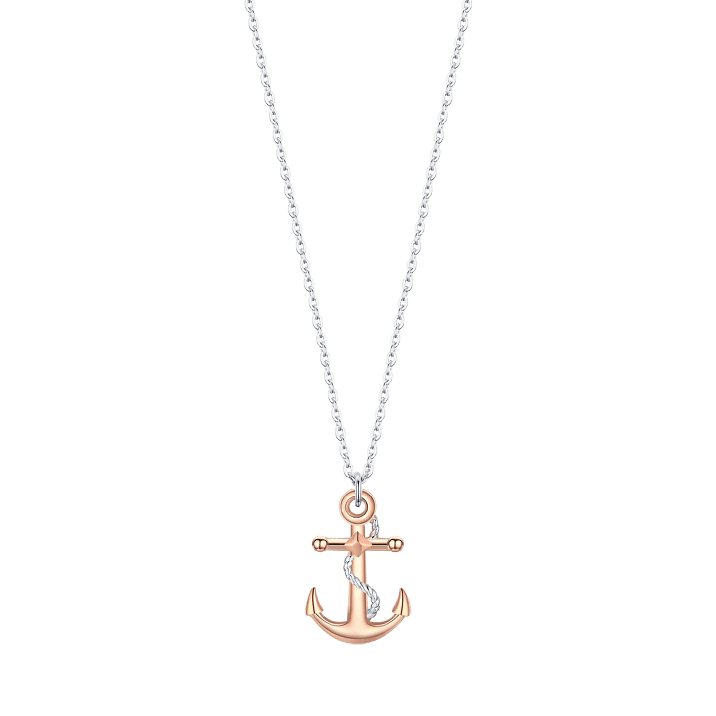 COLLAR DE ACERO PARA HOMBRES CON ANCLA ROSA IP Y ELEMENTOS DE PLATA