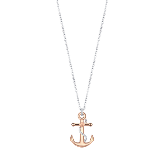 COLLAR DE ACERO PARA HOMBRES CON ANCLA ROSA IP Y ELEMENTOS DE PLATA
