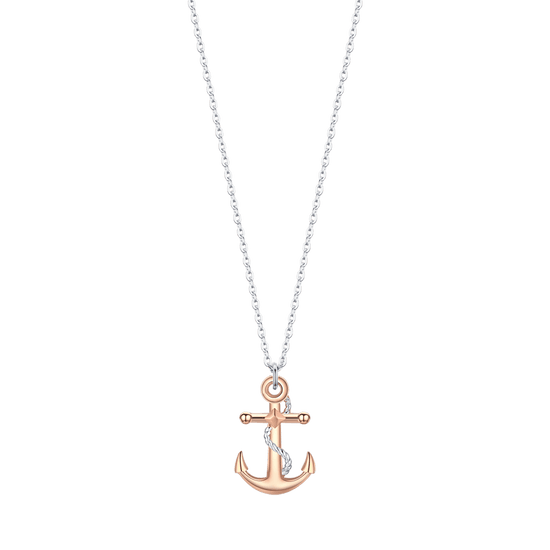 COLLAR DE ACERO PARA HOMBRES CON ANCLA ROSA IP Y ELEMENTOS DE PLATA