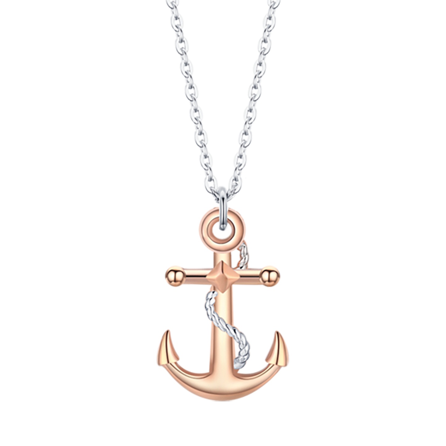 COLLAR DE ACERO PARA HOMBRES CON ANCLA ROSA IP Y ELEMENTOS DE PLATA