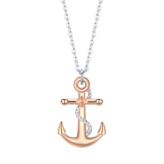 COLLAR DE ACERO PARA HOMBRES CON ANCLA ROSA IP Y ELEMENTOS DE PLATA