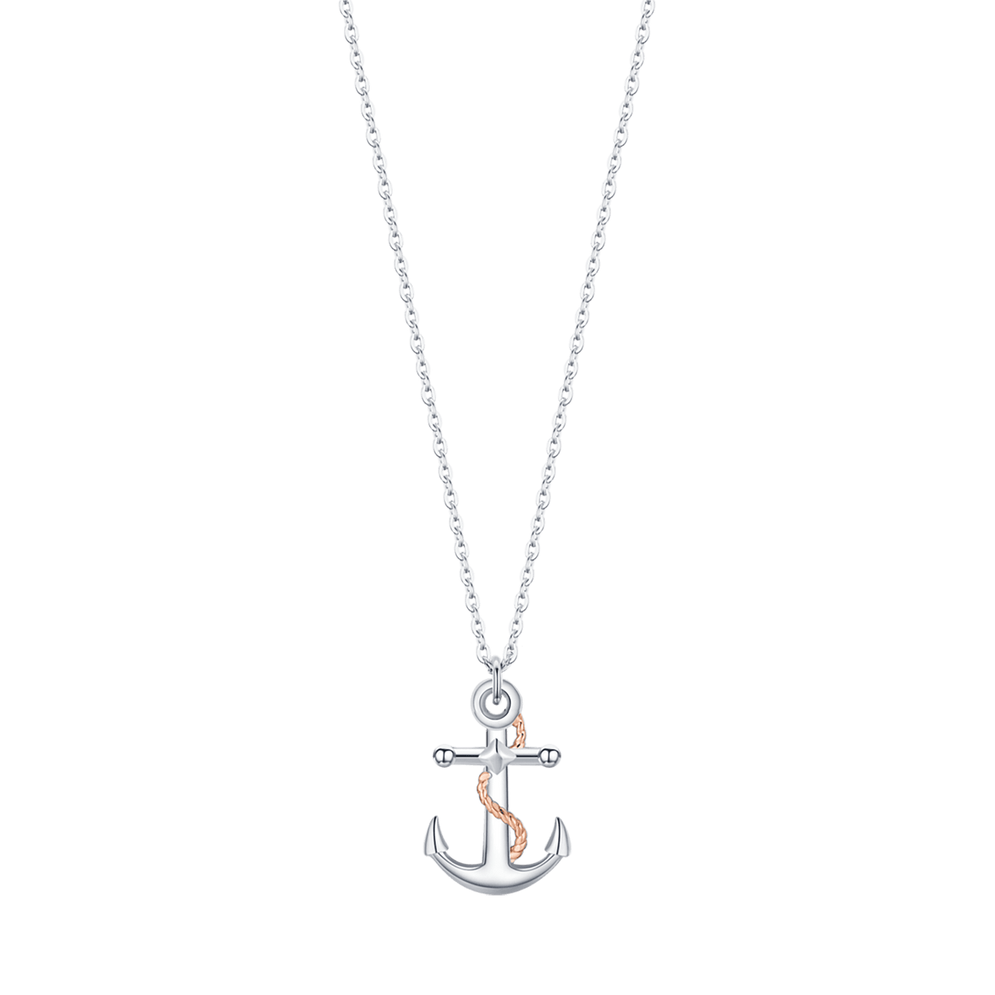 COLLAR DE ACERO PARA HOMBRES CON ANCLA ROSA IP Y ELEMENTOS DE PLATA