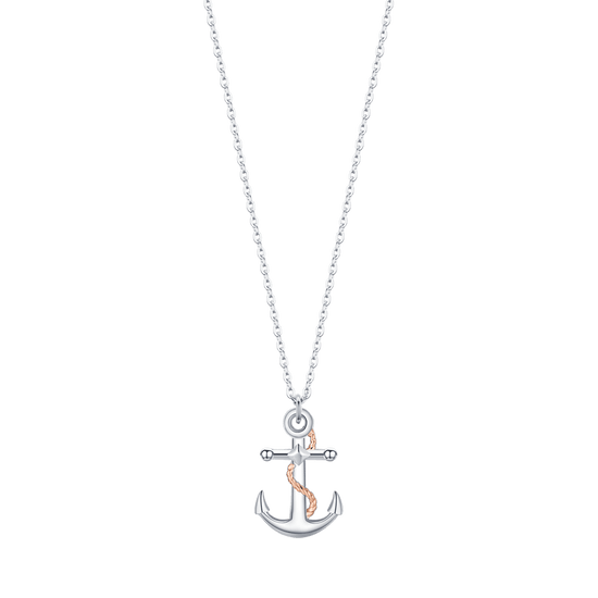 COLLAR DE ACERO PARA HOMBRES CON ANCLA ROSA IP Y ELEMENTOS DE PLATA