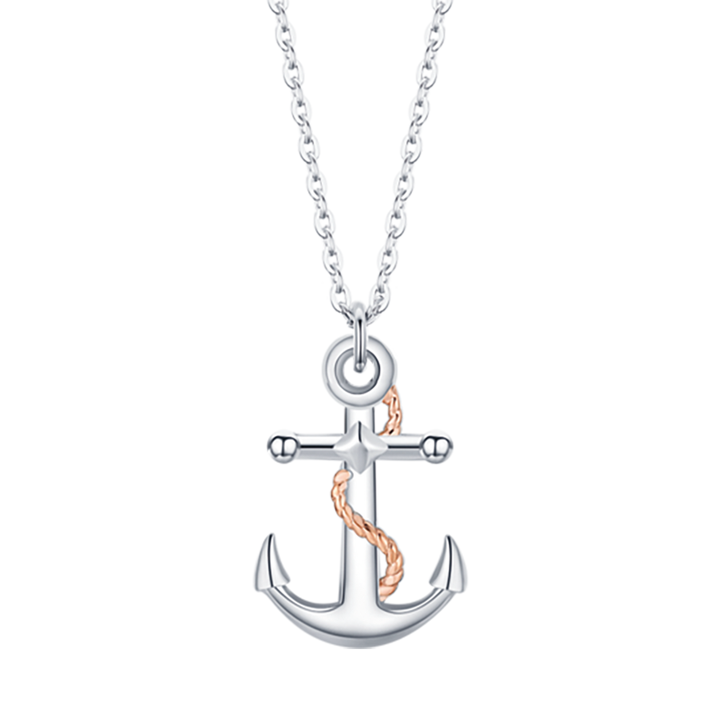 COLLAR DE ACERO PARA HOMBRES CON ANCLA ROSA IP Y ELEMENTOS DE PLATA