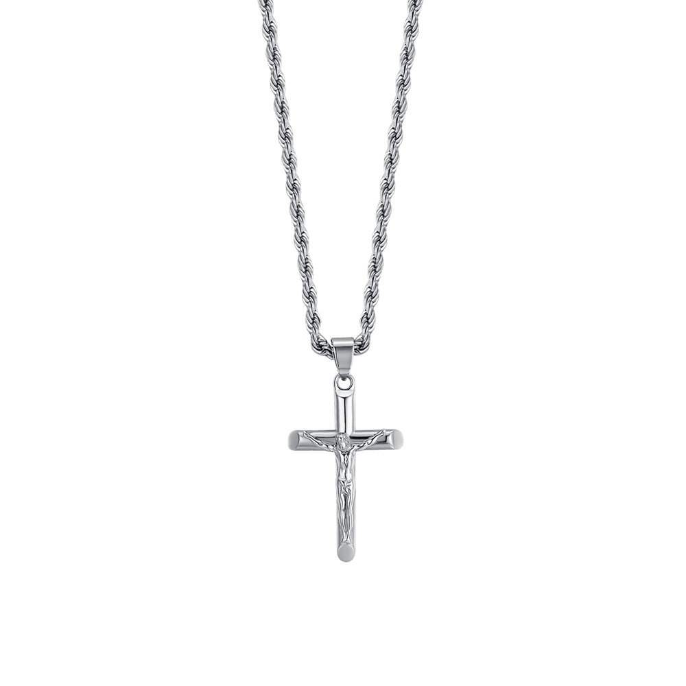 COLLAR DE ACERO PARA HOMBRE CON CRUCIFIJO